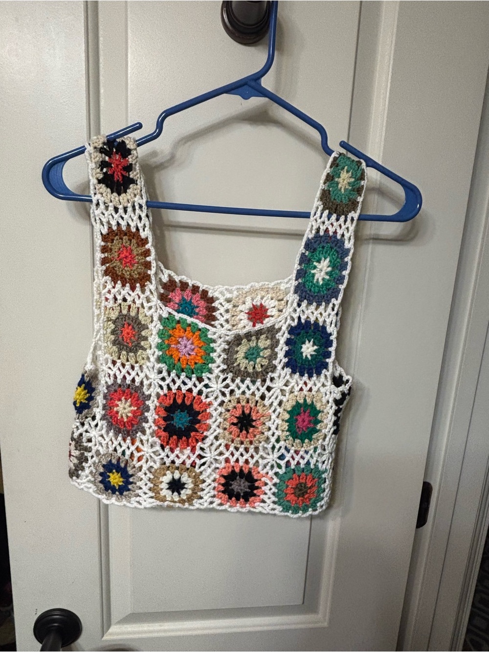 SHEIN White Crochet Multicolor Granny Square Crop Top